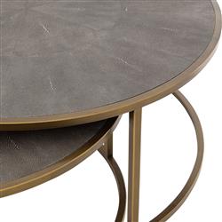 Ena Modern Regency Antique Brass Shagreen Round Nesting Round Coffee Table|