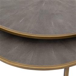 Ena Modern Regency Antique Brass Shagreen Round Nesting Round Coffee Table|