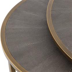 Ena Modern Regency Antique Brass Shagreen Round Nesting Round Coffee Table|