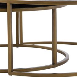 Ena Modern Regency Antique Brass Shagreen Round Nesting Round Coffee Table|