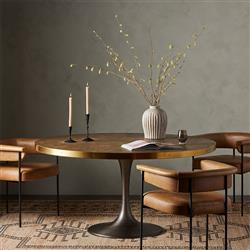 Cressley Industrial Loft Wood Iron Brass Tulip Round Dining Table - 60"W|