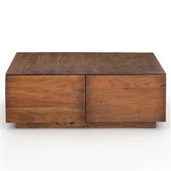 Scarlett Rustic Brown Reclaimed Wood Square Storage Coffee Table|
