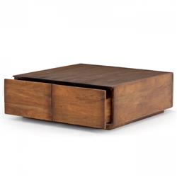Scarlett Rustic Brown Reclaimed Wood Square Storage Coffee Table|