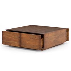 Scarlett Rustic Brown Reclaimed Wood Square Storage Coffee Table|