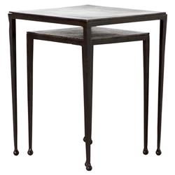 Fector Industrial Rust Brown Aluminum Top Black Iron Square Nesting End Table|