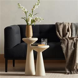 Mika Industrial Bazaar Beige Concrete Pedestal Accent Tables - Set of 2|