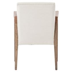 Jolie French Cream Upholstered Brown Oak Wood Leather Wrapped Dining Arm Chair|