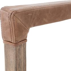 Jolie French Cream Upholstered Brown Oak Wood Leather Wrapped Dining Arm Chair|