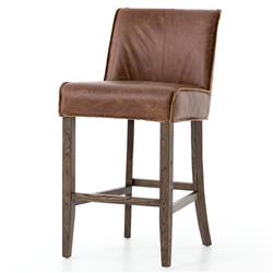 Liam Modern Classic Dark Brown Leather Hackberry Wood Counter Stool|