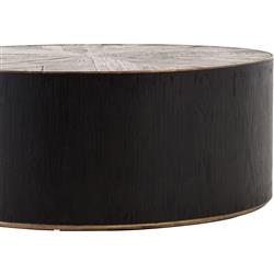 Primo Rustic Lodge Round Oak Wood Black Round Coffee Table|