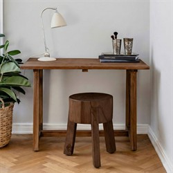 Noelle Rustic Lodge Brown Reclaimed Suar Wood Round Stool|