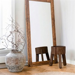 Noelle Rustic Lodge Brown Reclaimed Suar Wood Round Stool|