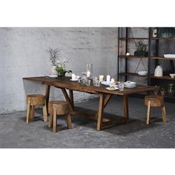 Noelle Rustic Lodge Brown Reclaimed Suar Wood Round Stool|