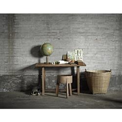 Noelle Rustic Lodge Brown Reclaimed Suar Wood Round Stool|