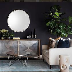 Pearl Coastal Round Grey Pearl Wall Mirror - Large|