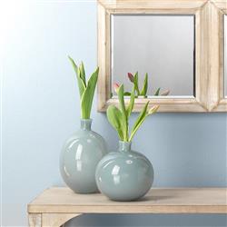 Quinn Coastal Grey Glass Decorative Vase - Set of 2|