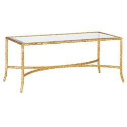 Gilt Twist French Deco Antique Gold Leaf Glass Rectangular Coffee Table|