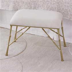 Luke Modern Classic Rectangular White Muslin Spike Metal Stool - Gold|