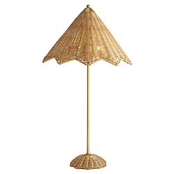 Parasol Coastal Antique Brass Handwoven Rattan Parasol Shade Table Lamp|
