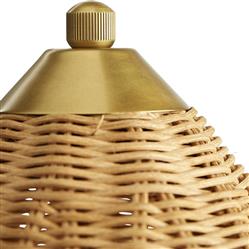 Parasol Coastal Antique Brass Handwoven Rattan Parasol Shade Table Lamp|