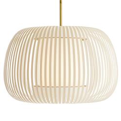 Mia Modern Classic Beige White Banded Shade Gold Antique Brass Pendant|