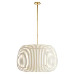 Mia Modern Classic Beige White Banded Shade Gold Antique Brass Pendant|