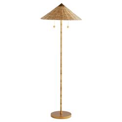Terrace Coastal Beach Gold Iron Handwoven Rattan Floor Lamp|