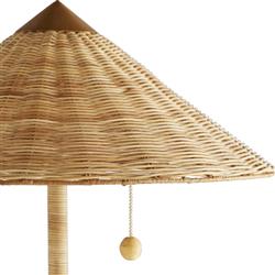 Terrace Coastal Beach Gold Iron Handwoven Rattan Floor Lamp|