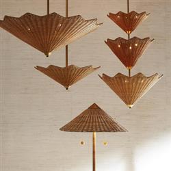 Terrace Coastal Beach Gold Iron Handwoven Rattan Floor Lamp|