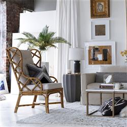 Watson Coastal Beach Brown Rattan Tufted Wing Back Occasional Arm Chair|