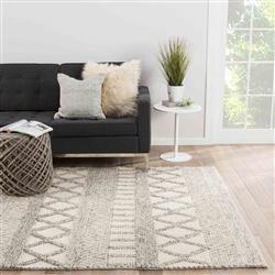 Scandinavia Dula Modern Ivory Grey Wool Striped Patterned Rug - 2'x3'|