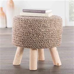 Westport Modern Round Brown Wool Upholstered Brown Wood Stool|