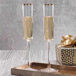 Vince Modern Classic 11.25" Champagne Flutes with Gold Metallic Rim- Set of 6|