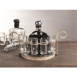 Ashley Modern Classic Six Tequila Shot Glasses with Gold Caddy Tray Set|