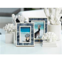 Eli French Country Carved Blue and White Bone Photo Frame - 4x6|