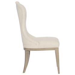 Sarabeth French Beige Upholstered Sandstone Brown Wood Rounded Dining Side Chair|