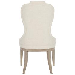 Sarabeth French Beige Upholstered Sandstone Brown Wood Rounded Dining Side Chair|