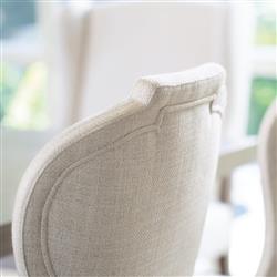 Sarabeth French Beige Upholstered Sandstone Brown Wood Rounded Dining Side Chair|