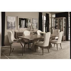 Sarabeth French Beige Upholstered Sandstone Brown Wood Rounded Dining Side Chair|