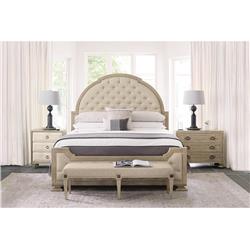 Sarabeth Updated Traditional Beige Faux Leather Cerused Oak Bench|