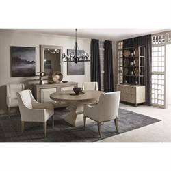 Sarabeth Modern French Brown Wood White Hexagon Pedestal Round Dining Table - 60"W|