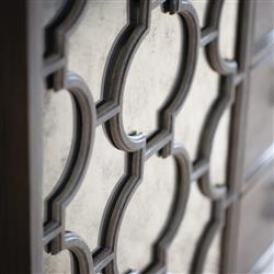 Sarabeth Modern French Patterned Cast Grille Antique Glass Brown Wood Buffet Sideboard|