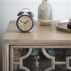 Sarabeth Modern French Patterned Cast Grille Overlay Antiqued Mirror Wood Nightstand|