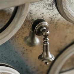 Sarabeth Modern French Patterned Cast Grille Overlay Antiqued Mirror Wood Nightstand|