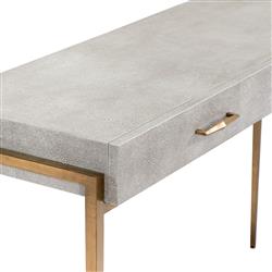 Morand Modern Grey Faux Shagreen Antique Gold Metal Console Table|
