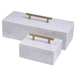 Eve Modern Classic White Marble Gold Metal Handle Box - Small|