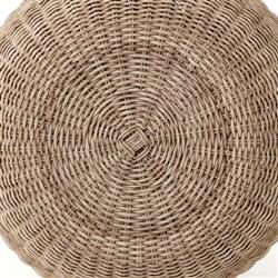 Airah Coastal Beach Beige Rounded Woven Wicker Outdoor Ottoman|