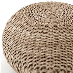 Airah Coastal Beach Beige Rounded Woven Wicker Outdoor Ottoman|