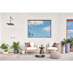 Airah Coastal Beach Beige Rounded Woven Wicker Outdoor Ottoman|