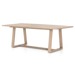 Cody Coastal Beach Angled Base Rectangular Washed Brown Teak Outdoor Dining Table - 86.5"W|